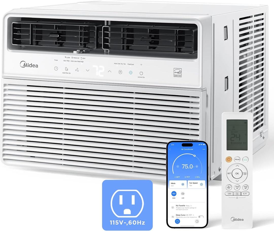 Midea 14,000 BTU Smart Inverter Window Air Conditioner with APP, Alexa Control, 115V AC Unit Cools up to 700 Sq. Ft, Quiet Operation, Energy Saving, Remote & Easy Installation Kit, White