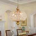 Gold Crystal Chandelier, 16.5" Modern 4-Light Round Crystal Pendant Light Antique Globe Foyer Chandelier for Dining Room Living Room, 17"w X 21"h