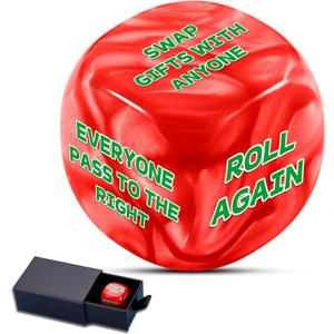 Santa Swap Gift Exchange Dice Christmas Exchange Games Dice - Family Christmas Party Favors White Elephants Gifts for Adults Gag Stocking Stuffers for Her Him New Year (Red 1)