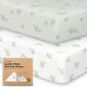 2-Pack Mini Crib Sheets Fitted - 38x26 Pack N Play Sheets for Pack and Play Mattress, Organic Cotton, Soft & Breathable Playard Bedding, Neutral Mini Toddler Bed Cover for Boys, Girls (Elly)
