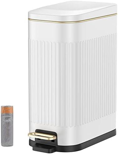 BETHEBEST Bathroom Trash Can with Lid,4 Gallon /15L Rectangular Garbage Can with Removable Inner Wastebasket,Soft Close, Step Stainless Steel Trash Can for Bathroom,Kitchen,Office(White)