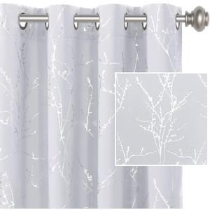 H.VERSAILTEX Blackout Curtains for Bedroom Foil Print Twig Tree Branch Thermal Insulated Grommet Curtains Light Blocking Thick Soft Window Curtains for Living 52 x 63 Inch, 2 Panels, Greyish White