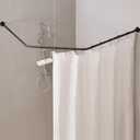 Corner Shower Curtain Rod, Diamond Shaped [Both Sides: 22" - 34.8", Middle: 28" - 43.7"] Adjustable Bathroom Bathtub Shower Rod with 12 Hooks & Ceiling Support (Matte Black)