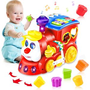 Baby Toys for 1 Year Old Boy Girl Gift Musical Train Baby Toys 6-12 12-18 Months,Early Educational Learning Montessori Kids Toys with Blocks/Light Toddler Christmas Birthday Gifts for 1 2 3 Year Old