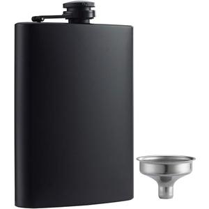 Hip Flask for Liquor Matte Black 8 Oz Stainless Steel Leakproof with Funnel, Great Gift Idea Flask