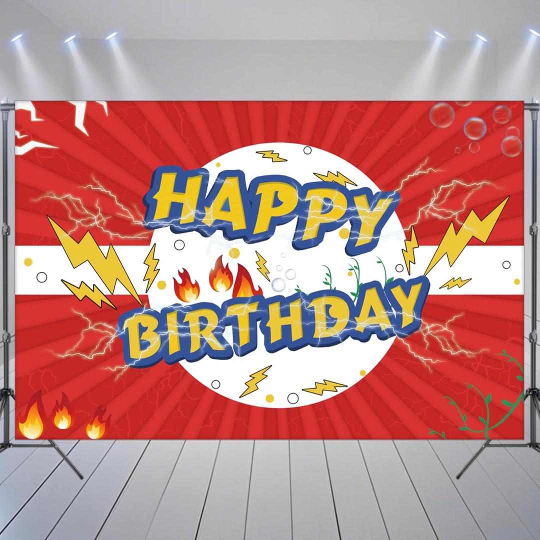 Cartoon Red Birthday Decorations, Anime white Themed Birthday Party Banner for Boys and Girls Party Supplies