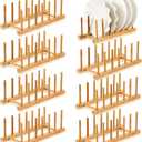 Yinkin 8 Pcs Bamboo Wooden Plate Rack Dish Drying Rack Wood Pot Lid Holder Stand Kitchen Cabinet Organizer for Bowl Cup Cutting Board