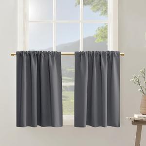 PANELSBURG Cafe Curtains 36 Inch Length for Small Basement Window,Blackout Privacy Short Curtain for Shower Window,Dark Grey (26"W x 36"L (Pack of 2))