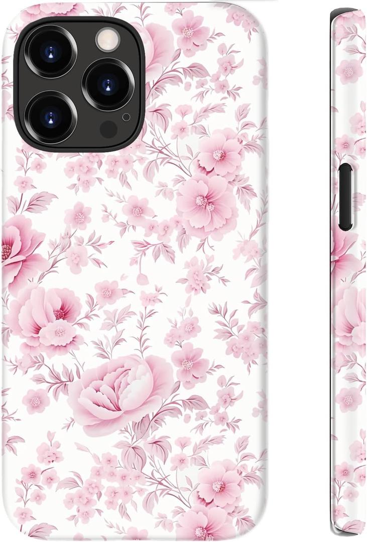for iPhone 16 Pro Case Cute – Wireless Charging Compatible – Dual-Layer Shockproof Protection with Stylish Wildflower Design – Protective Cover for Women - Romantic Pink Bloom