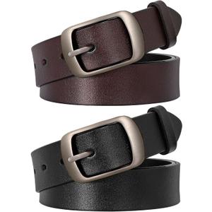 SUOSDEY Women Belts For Jeans Dresses Pants Ladies Leather Waist Belt with Elegant Buckle, Width 1.3" (01-two Pack: Black+coffee)