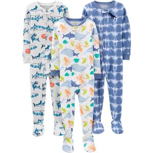 Simple Joys by Carter's baby-boys 3-pack Snug Fit Footed Cotton Pajamas (Sea Life/Shark/Tie Dye)