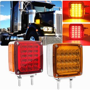 LED Pedestal Lights Double Face Turn Signal stud mount width Side Lamp for Heavy Truck Cargo Trailer (Driver/Passenger Sides, pack of 2) (Red Amber)