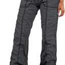 Flamingals Straight Leg Pants for Women Mid Rise Casual Cargo Solid Patch Pockets Stitch Detail Pants (L)