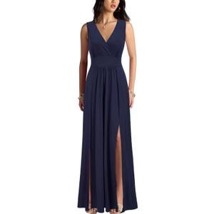 WOOSEA Women Sleeveless Deep V Neck Sexy Split Loose Plain Maxi Casual Long Dress (Blue, L)