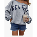 Remidoo Womens Off Shoulder Sweatshirt Drop Shoulder Oversized Long Sleeve Pullover Top S
