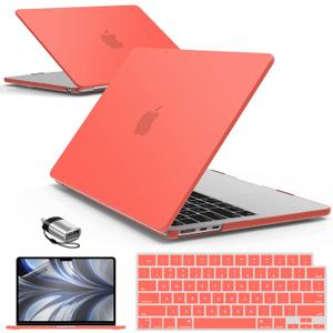 IBENZER Compatible with 2025 2024 2023 2022 MacBook Air 13 inch Case M4 A3240 M3 A3113 M2 A2681, Hardshell Case & KeyboardCover & ScreenFilm & Type-C for Mac Air 13.6, Coral Orange, AT13-KK-LCOR+2TC