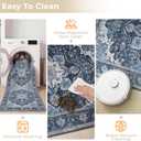 Kitchen Rugs Sets 3 Piece with Runner, Washable Non Slip Soft Boho Kitchen Mats, Low Pile Stain Resistant Carpet for Hallway, Laundry Room, Entryway (20"x32"+20"x48"+20"x59", Navy Blue)