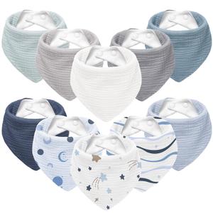 Susurration Muslin Baby Bibs 10Pack Bandana Drool Bibs Soft Adjustable Newborn for Unisex Girls & Boys (Blue Print)