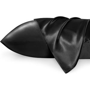 Bedsure Satin Pillowcase for Hair and Skin Queen - Black Silky Pillowcase 2 Pack with Envelope Closure, Similar to Silk Pillow Cases, Gifts for Women Men, 20x30 Inches
