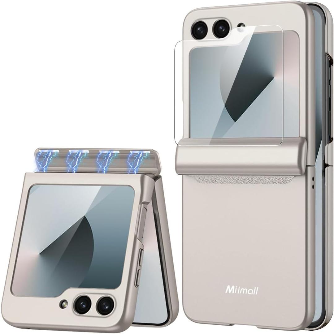 Miimall for Flip 7 FE/ZFlip6 Case Slim with Screen Protector, Anti-Fingerprint & Hinge Protection Support Wireless Charging Shockproof Durable Phone Cases for Samsung Galaxy Z Flip 6 Titanium Grey (Tain)