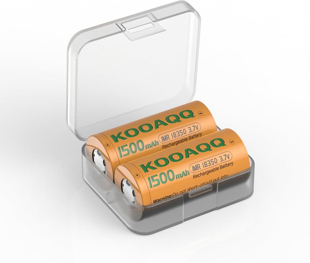 KOOAQQ 2 Pack 18350 Battery Rechargeable, 1500mAh 3.7V Flat Top 18350 10A Discharge IMR UH1835P Quality High Drain Li-ion Batteries for Flashlight