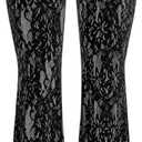 GORGLITTER Women's Floral Lace Mesh Skinny Bell Pants Bottom Flare Leg Elastic High Waist Sheer Trousers (X-Large, Black)
