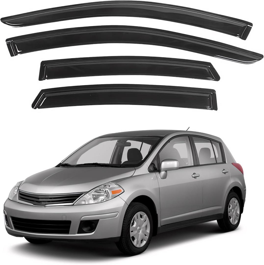 KPY Window Visor Compatible with Nissan Versa Sedan 2007-2011, Nissan Versa Hatchback 2007-2012, 4PC Rain Guard Side Window Vent Deflectors Tape-On Style, 2007 2008 2009 2010 2011 2012