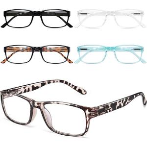 Gaoye Blue Light Blocking Reading Glasses, Spring Hinged Readers for Women Men, Anti Glare Filter, Lightweight Glasses (#5-Pack Mix Color, 0.0)