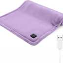 USB Plug-in Heating Pad for Travel Warmth Outdoors, Non-Rechargeable Small Heated Pad 5V Heat Therapy for Pain Relief Abdomen Cramps, 3 Heat Settings & Auto Shut Off (12"x 16") Purple