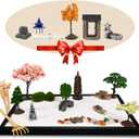 14" x 10" Large Japanese Zen Garden Kit for Desk  Includes 25+ Accessories: Sand Tray, Rake, Trees, Incense Burner, Bridge, Well, Door  Calming Decor Gift for Women, Mindfulness & Stress Relief