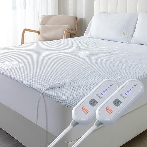 TiMiCalda Heated Mattress Pad Queen - Electric Mattress Pad Cover with Dual Controllers, 5 Heat Settings & 10-Hour Auto Off, Deep Pocket Bed Protector for All Seasons, 60"x80"