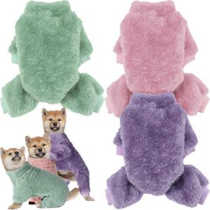 Reginary 3 Pieces Dog Pajamas Puppy Clothes Winter Coats Elastic Pajamas for Puppy Fluffy Jumpsuit Fleece Sweater for 4 Legs Dog Bodysuit(X-Small,Pink, Purple, Green)
