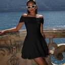 Kaximil Women's Off The Shoulder Mini Dress Ruffle Hem Ruched Corset Short Cocktail Party Dresses (Black, XS)