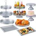 Tioncy 8 Pcs Cake Stand Set, Metal Dessert Table Display Stands for Dessert Table, Tiered Cupcake Holder Display Plates for Birthday Party Wedding Festival (Silver)