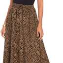 Bluetime Women Flowy Long Skirts Summer Beach Pleated Elastic High Waisted Casual Maxi Skirts, XL
