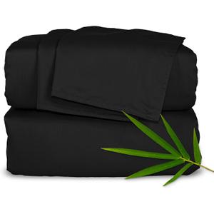 Pure Bamboo King Sheets, Genuine 100% Organic Viscose Derived from Bamboo Bed Sheet Set, Luxuriously Soft & Cooling, Double Stitching, 2 Year Quality Promise (King, Black)
