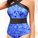 Tempt Me Women Crisscross One Piece Swimsuit | Tummy control, Front crossover, Mesh, Fully lined, Full coverage (Blue, L)