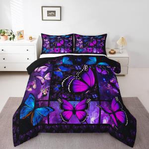 Butterfly Comforter Starry Sky Galaxy Comforter Blue Purple Butterfly Bedding  for Kids Girls Teens Women Bed 88x100 Inch
