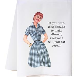 Cora & Pate Cereal for Dinner Snarky Kitchen Tea Towel, Large Luxury Cotton Flour Sack Dish Cloth