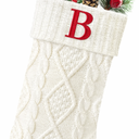 Senneny Christmas Stockings with Initials, 20” Large Embroidered Monogram Knitted Stockings for Family, Kids, Xmas Holiday Party Gifts & Decoration for Fireplace, White, Letter B