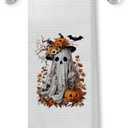 5 x Halloween Kitchen and Bathroom Towels - Fall Floral Ghost Pumpkin Decorative Hand Dish Tea Towels, 16x24 Inches (Color 01)