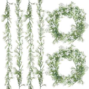 Lyrow 6 Pieces Artificial Baby Breath Flower Vines 5.9ft Faux Hanging Gypsophila Greenery Garland Vines Fake Bulk Baby Breath Garland for Wedding Party Table Home Backdrop Wall Decor (White)