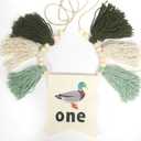 HGFC Duck 1st Birthday Highchair Banner Decorations - First Birthday High Chair Banner - Duck Hunting Theme Party Supplies - Duck Embroidery Tassel Garland - Mallard Duck Wood Bead Tassel Party Banner, Green