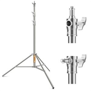 K&F CONCEPT 9.2ft/2.8m Stainless Steel Light Stand, Spring Cushioned Heavy Duty Photography Tripod Stand with 1/4 to 3/8 Universal Screw Adapter for Strobe,LED Video Light,Ring Light, Softbox