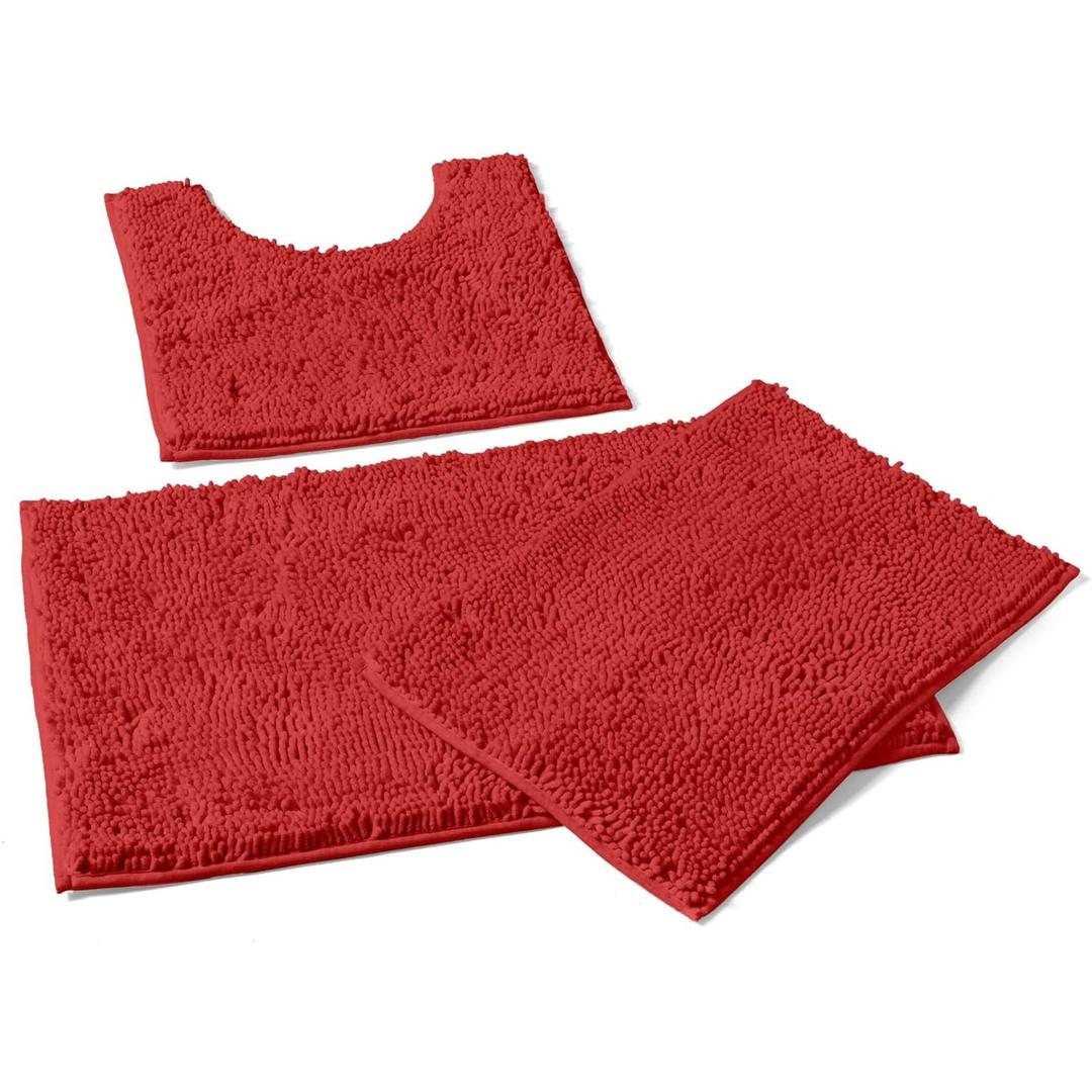 LuxUrux Red Bathroom Rugs Set-Extra-Soft Plush Bath mat Shower Bathroom Rugs, 1'' Chenille Microfiber Material, Super Absorbent (Rectangular Set, Red)