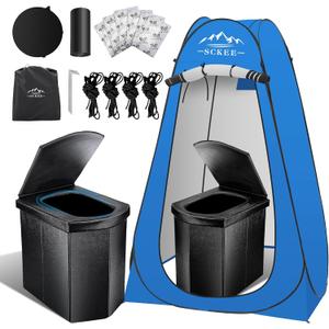 16.5'' Camping Toilet with Pop-Up Privacy Tent Set, XL Portable Toilet for Camping, Outdoor Showers Changing Rooms, Portable Bathroom Travel Potty for Camping, Hiking, Roadtrip,RV Travel