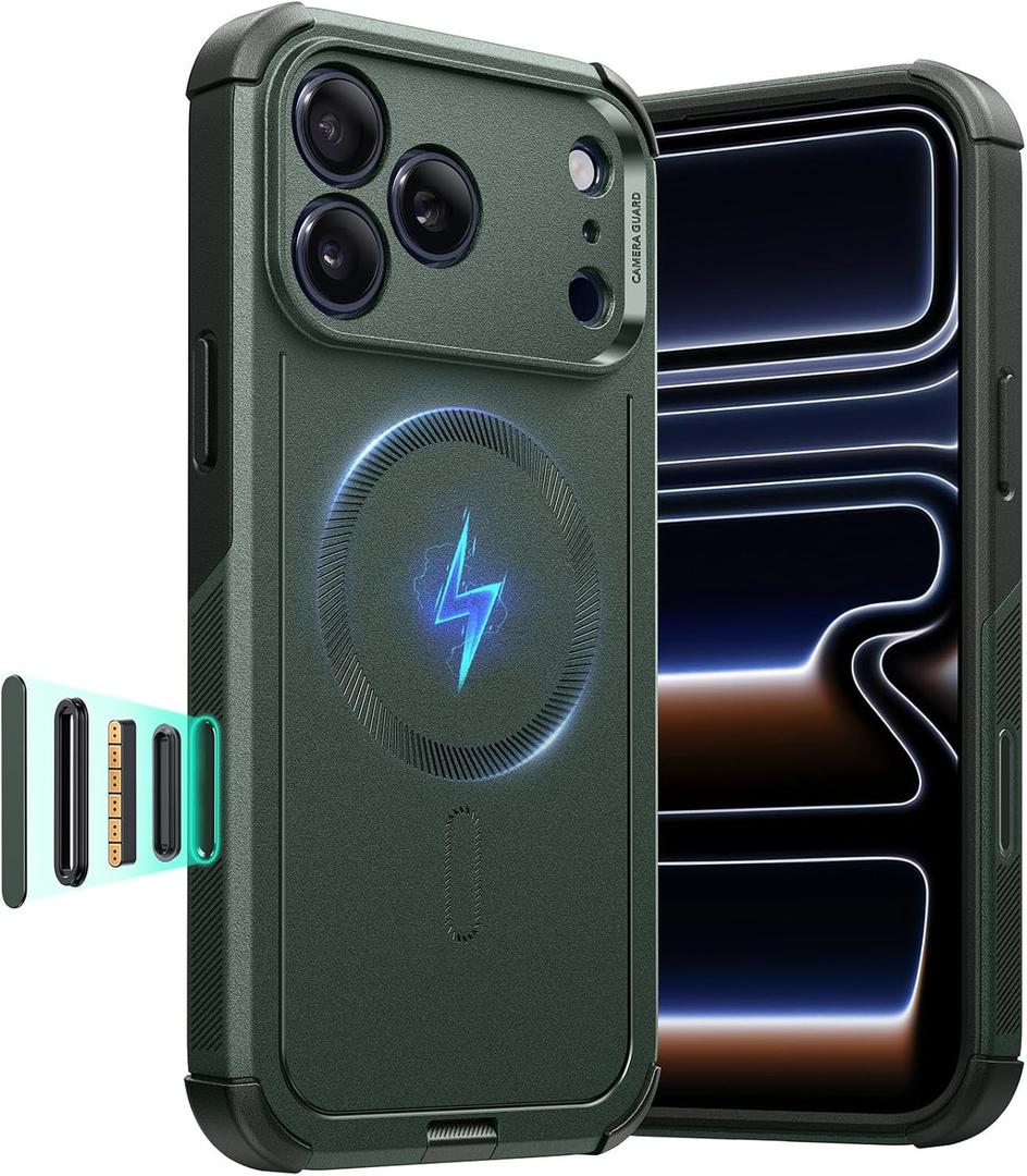 ESR for iPhone 17 Pro Max Phone Case, 7X Military-Grade Drop Protection, Shock-Absorbing Rugged Cover with Camera Control Button, MagSafe Accessories Compatible, Cyber Series, Olive Green