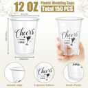 150 Pcs Wedding Plastic Cups Bulk 12oz Bridal Shower Cups Wedding Decorations for Reception Mr and Mrs Cheers to Love Bridal Party Supplies
