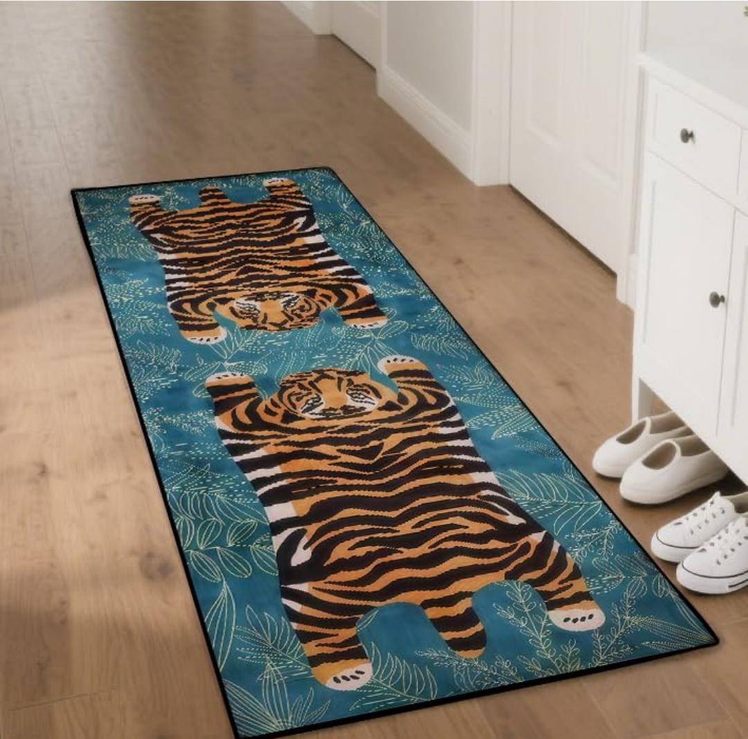 Area Rug 1 Piece Kitchen Carpet Living Room, Kitchen, Washable Tiger Non-Slip Area Rug 1' 5" X 4' 9"/Tiger