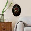 SHQIEUDH Moody Christmas Bells Oval Wall Art 8.6x11.4, Vintage Christmas Red Bow Framed Canvas Prints Artwork, Rustic Farmhouse Winter Holiday Oval Wall Hanging Decor for Living Room Home Bedroom